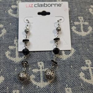 Liz Claiborne Black and Silver Tone Earrings